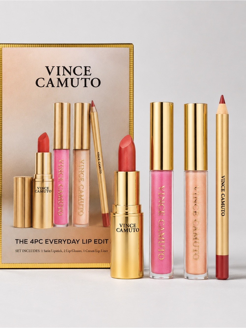 Vince Camuto The 4PC Everyday Lip Edit Lipstick Gloss Liner Set NIB Lip Kit! 👄